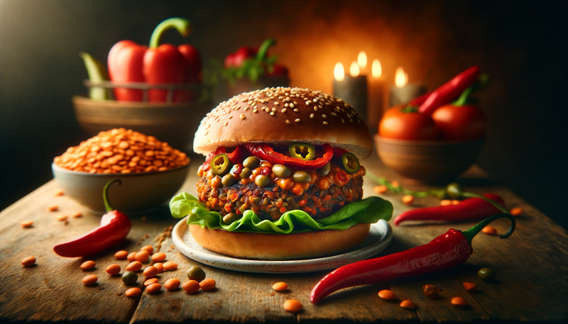 Przepis na Pikantnego Burgera z kotlecikiem z soczewicy i papryczek chipotle