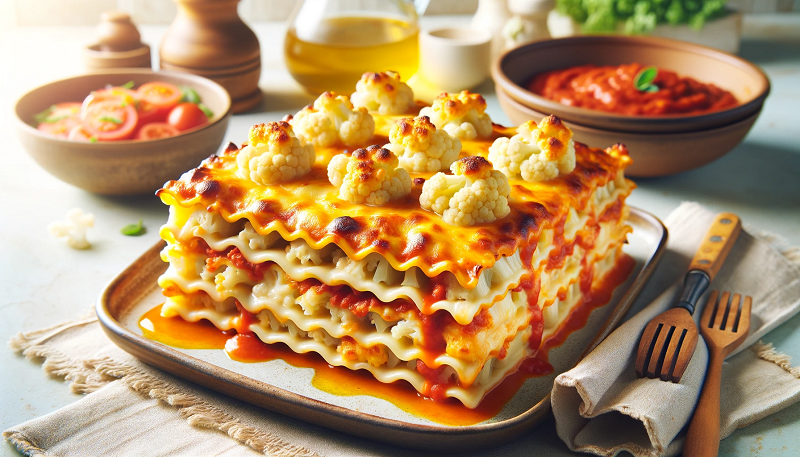 Lasagne z kalafiorem i serem cheddar