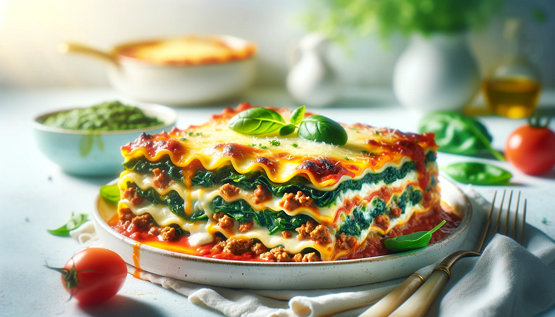 Lasagne z mięsem i szpinakiem