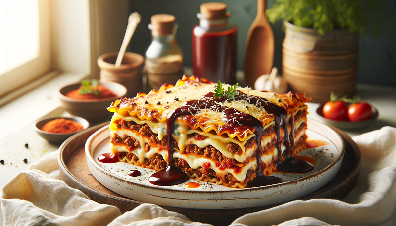 Lasagne z wieprzowiną i sosem BBQ