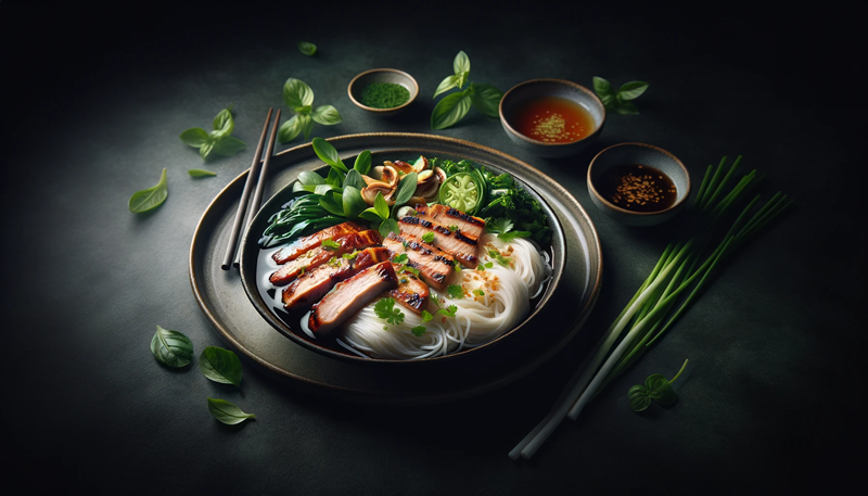 Bún chả – grillowana wieprzowina podawana z makaronem ryżowym i świeżymi ziołami