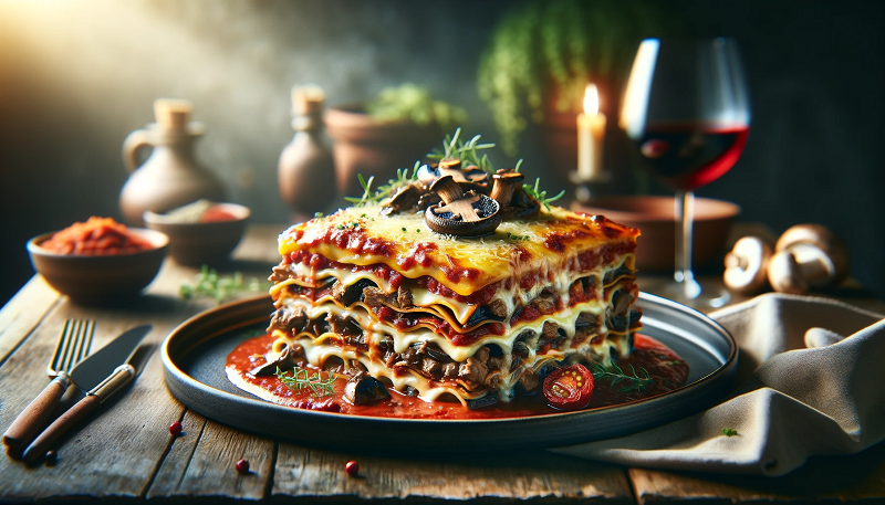 Lasagne z jeleniem i dzikimi grzybami