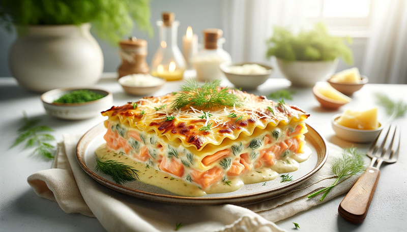 Przepis na Lasagne z łososiem i koperkiem