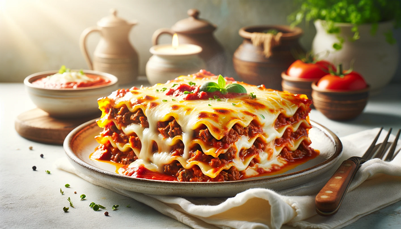 Lasagne z mięsem i sosem pomidorowym