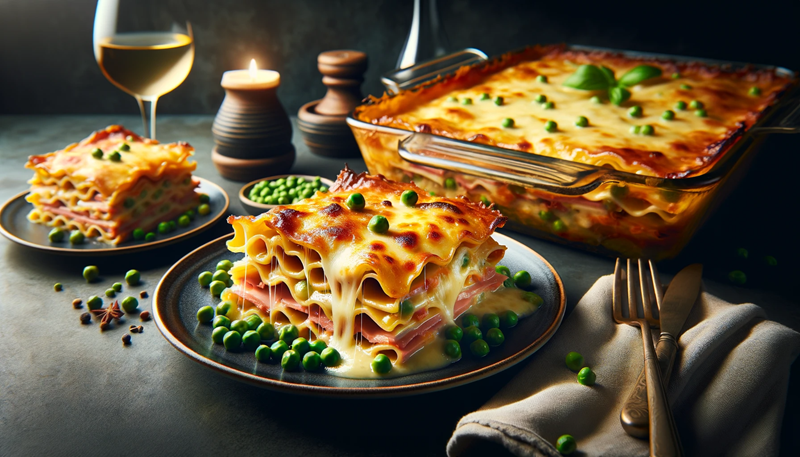 Lasagne z szynką i groszkiem