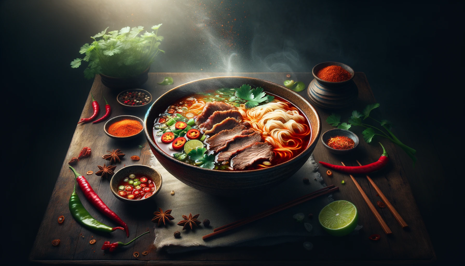 Bún bò Huế – pikantna zupa z makaronem ryżowym, wołowiną i wieprzowiną