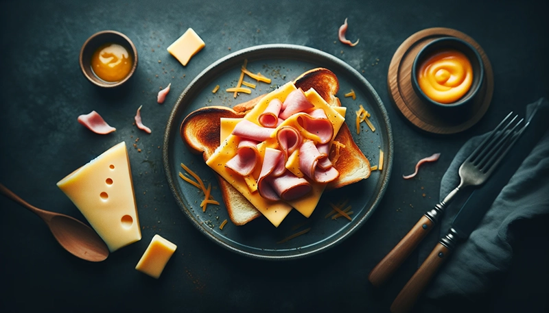 Grzanki z serem cheddar i szynką