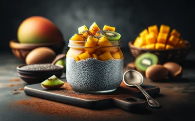 Pudding chia z mango i kiwi w słoiku