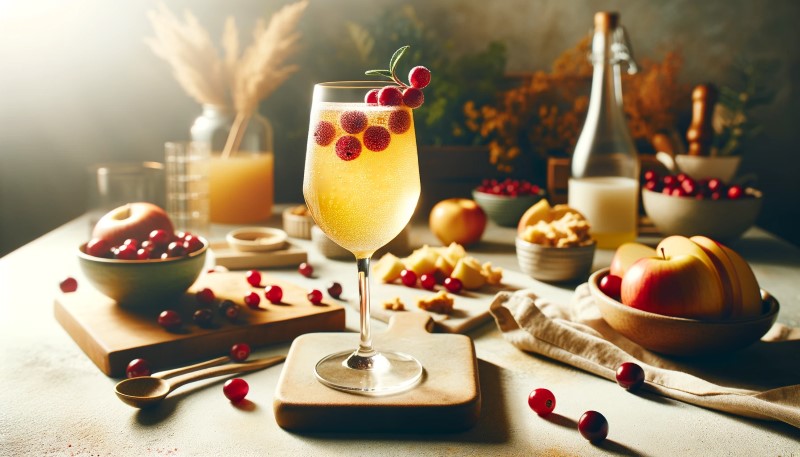 Przepis na drinka Apple Cider Mimosa z dodatkiem żurawiny