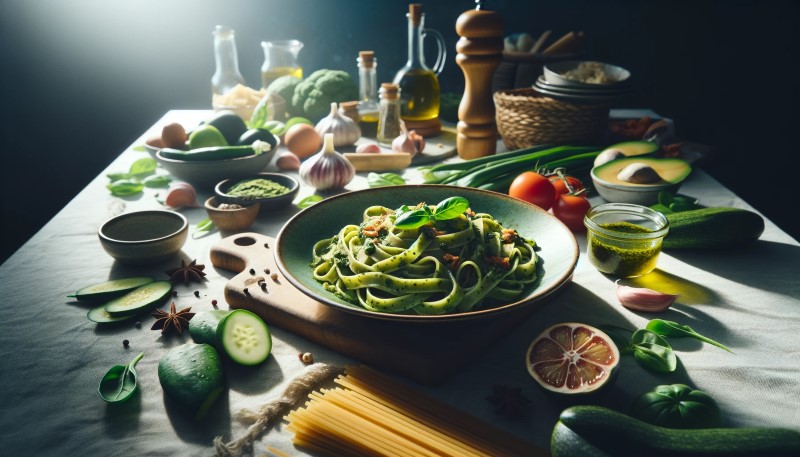 Fettuccine z wegańskim pesto