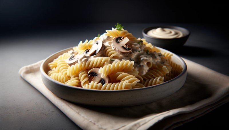 Fusilli z sosem Alfredo i pieczarkami