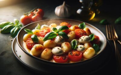 Gnocchi alla Sorrentina zapiekane z mozzarellą, pomidorami i bazylią