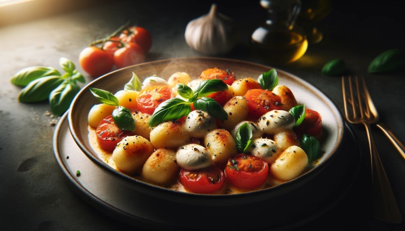 Przepis na Gnocchi alla Sorrentina zapiekane z mozzarellą, pomidorami i bazylią