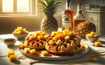 Gofry z kawałkami ananasa i sosem rumowym