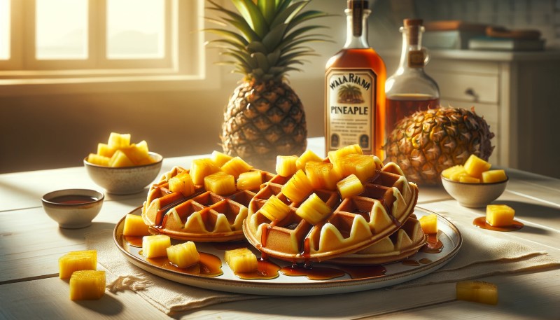 Przepis na Gofry z kawałkami ananasa i sosem rumowym