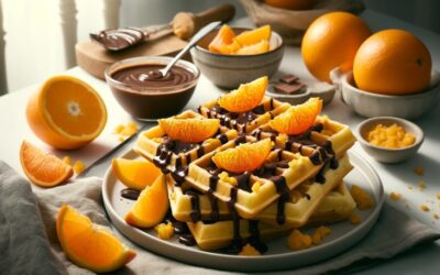 Gofry z kawałkami pomarańczy i polewą czekoladową
