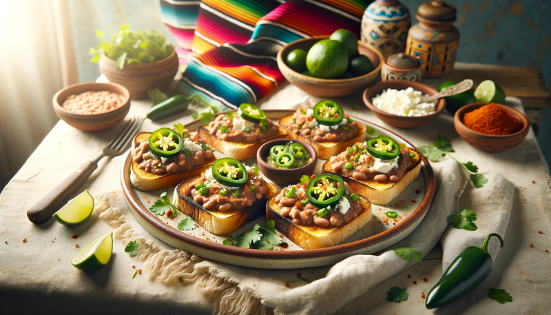 Grzanki meksykańskie z refrydowaną fasolą i jalapeno