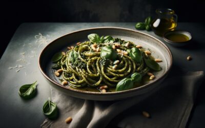 Pesto Genovese z makaronem – z bazylią, orzeszkami piniowymi, oliwą i parmezanem