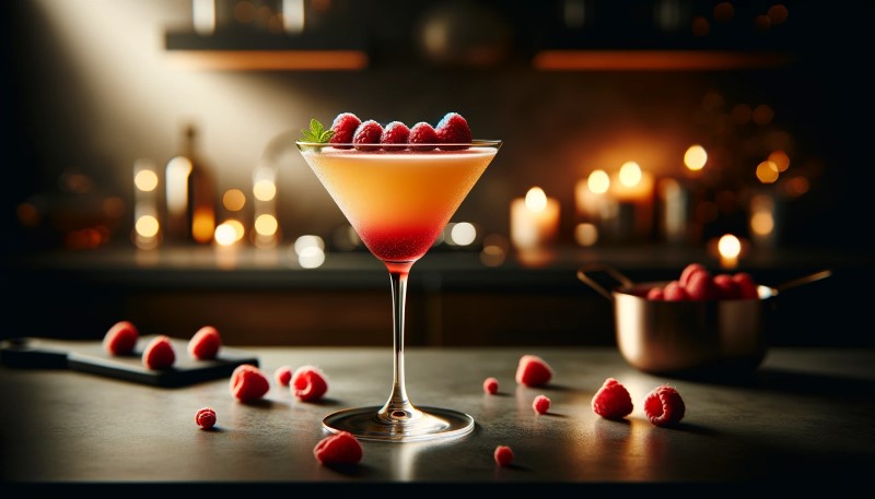 Przepis na drinka Raspberry Peach Bellini Martini