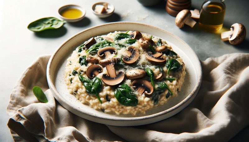 Risotto z pieczarkami i szpinakiem