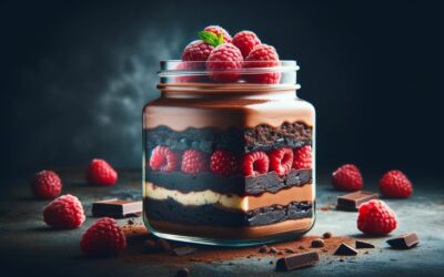 Deser w słoiku: Brownie, czekolada i maliny