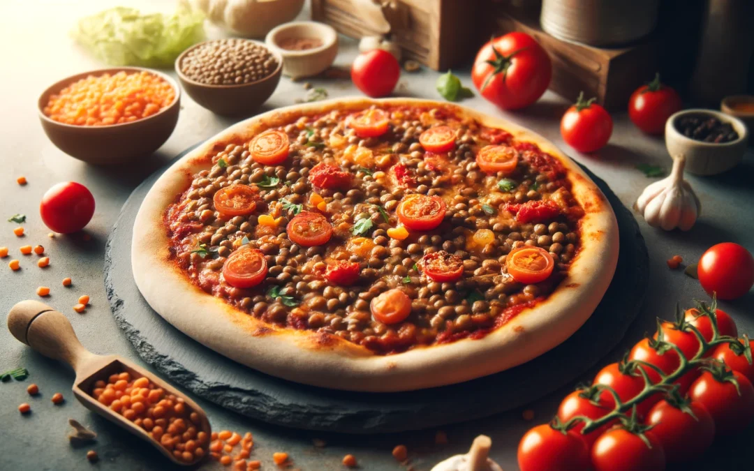 Pizza z soczewicą i pikantnym sosem pomidorowym